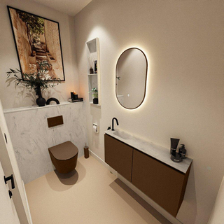 MONDIAZ TURE-DLUX Meuble toilette - 100cm - Rust - EDEN - vasque Opalo - position gauche - 1 trou de robinet