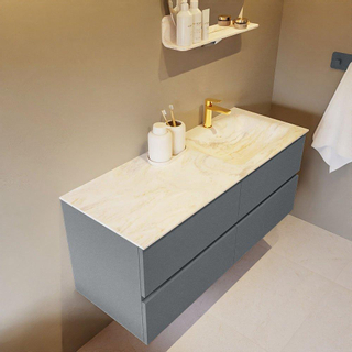 Mondiaz VICA-DLUX ensemble de meuble de salle de bain - 120cm - meuble sous-vasque plata - 4 tiroirs - lavabo encastré cloud droite - 1 trou de robinet - miroir modèle spot - version XL 60cm haut - ostra