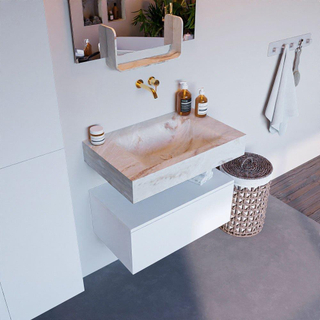 Mondiaz ALAN-DLUX Ensemble de meuble - 70cm - meuble Talc mat - 1 tiroir - Lavabo Cloud Frappe suspendu - vasque Centre - 0 trous de robinet