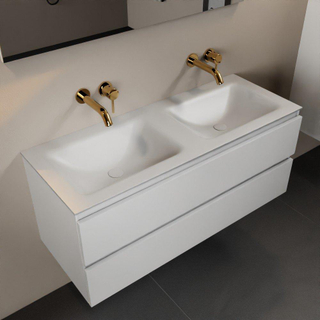 Mondiaz AIVY Ensemble de meuble - 120x45x50cm - 0 trous de robinet - 2 vasques Talc Solid surface - Gauche et droite - 2 tiroirs - avec miroir - MDF Talc