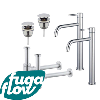 FugaFlow Eccelente Sobrado Badkamer Slim Wastafelkraanset - voor dubbele wastafel - verhoogde wastafelkraan - klikwaste plug - design sifon - Chroom