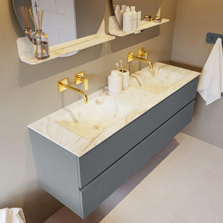 Mondiaz VICA-DLUX ensemble de meuble de salle de bain - 150cm - meuble sous-vasque plata - 2 tiroirs - lavabo encastrée cloud double - sans trous de robinet - version haute de 60cm - frape