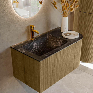 Mondiaz KURVE-DLUX Badkamermeubelset - 85x46x40cm - 1 lade - 1 deur - wastafel solid surface - links - 1 kraangat - Dusk