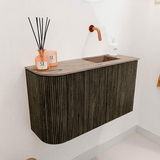 Mondiaz JOYA-DLUX 71.6cm toiletmeubel - ronding links kleur Shadow - Wastafel FAYE positie Rechts Zonder kraangat kleur Arena.