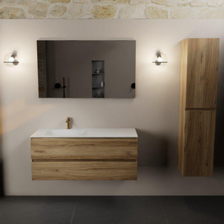 Mondiaz AIVY Ensemble de meuble - 120x45x50cm - 1 trou de robinet - 1 vasque Urban Solid surface - Gauche - 2 tiroirs - avec miroir - Melamine Chai
