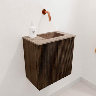 Mondiaz JOYA-DLUX 40cm toiletmeubel - kleur Walnut - Wastafel FAYE positie Rechts Zonder kraangat kleur Arena.