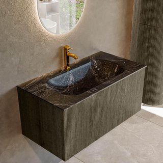 Mondiaz KURVE-DLUX Ensemble de meuble salle de bain - 90x46x40cm - 1 tiroir - lavabo en solid surface - milieu - 1 trou de robinet - Shadow