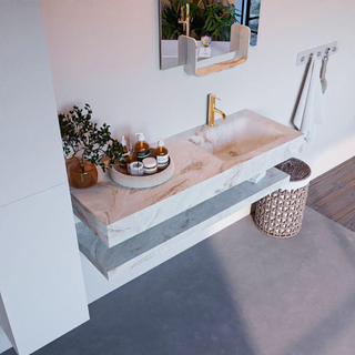 Mondiaz ALAN-DLUX Ensemble de meuble - 130cm - meuble Frappe mat - 0 tiroirs - Lavabo Cloud Frappe suspendu - vasque Droite - 1 trou de robinet