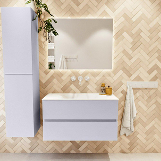 Mondiaz VICA ensemble de meuble de salle de bain - 90cm - meuble sous-vasque cale - 2 tiroirs - lavabo cloud milieu - sans trous de robinet - version haute de 60cm - talc