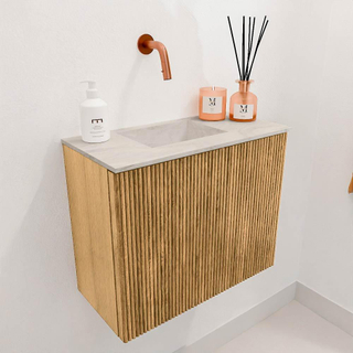 Mondiaz JOYA-DLUX 50cm toiletmeubel - kleur Oak - Wastafel FAYE positie Links Zonder kraangat kleur Ostra.