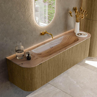 MONDIAZ KURVE-DLUX 160cm badmeubel ronding Links + Rechts kleur Dusk met 1 lade en 2 deuren. Wastafel BIG MEDIUM Midden zonder kraangat Arena.