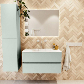 Mondiaz VICA ensemble de meuble de salle de bain - 90cm - meuble sous-vasque gris - 2 tiroirs - lavabo nuage milieu - 1 trou de robinet - version haute de 60cm - talc