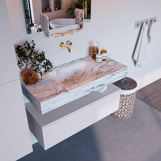 Mondiaz ALAN-DLUX Ensemble de meuble - 100cm - meuble Cale mat - 1 tiroir - Lavabo Cloud Glace suspendu - vasque Centre - 0 trous de robinet