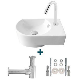 Go by Van Marcke Flexy Kit lave-mains droite 41x27x142cm comprenant robinet d'eau froide et siphon en porcelaine blanche