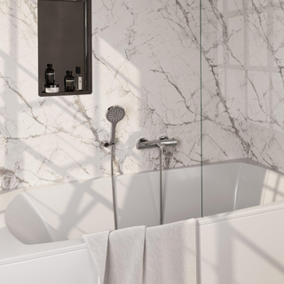 BRAUER Stripe Mitigeur thermostatique douche bain SET 04 - apparent - support mural - douchette à main 3 positions - flexible de douche - chrome