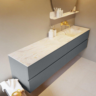 Mondiaz VICA-DLUX ensemble de meuble de salle de bain - 200cm - meuble sous-vasque plata - 4 tiroirs - lavabo encastré cloud droite - sans trous de robinet - miroir modèle spot - version XL 60cm de haut - ostra