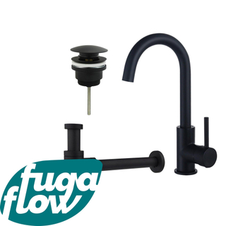 FugaFlow Eccelente Sobrado Badkamer Wastafelkraanset - hoge wastafelkraan - draaibare uitloop - klikwaste plug - design sifon - Mat zwart