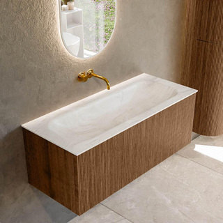 MONDIAZ KURVE-DLUX 110cm Meuble salle de bain - couleur Walnut - 1 tiroir - vasque BIG MEDIUM centre - sans trou de robinet - couleur Ostra