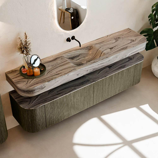 MONDIAZ THOR-DLUX 200cm meuble de salle de bains arrondi gauche + droite couleur Shadow avec 2 tiroirs et 2 portes. Vasque suspendue CLOUD Milieu sans trou de robinet couleur Sombra.