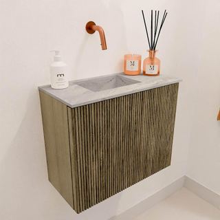 Mondiaz JOYA-DLUX Meuble de salle de bains 50cm - couleur Dusk - Vasque FAYE position Gauche Sans trou de robinet couleur Glace.