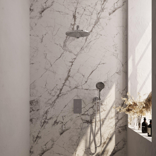 Ensemble de douche pluie Brauer Gold Carving encastré - douche principale 30 cm - bouton carving - douchette ronde 3 positions - PVD - or brossé