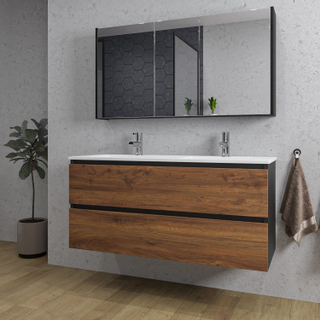 Adema Industrial 2.0 ensemble de meubles de salle de bain 120x45x55cm 2 lavabos en céramique blanc 2 trous de robinetterie noir armoire de toilette bois/noir