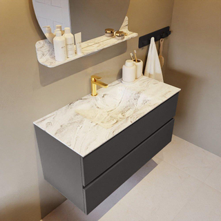 Mondiaz VICA-DLUX Ensemble de meuble de salle de bain - 100cm - meuble sous-vasque gris foncé - 2 tiroirs - lavabo encastré nuage milieu - 1 trou de robinet - version haute de 60cm - glace