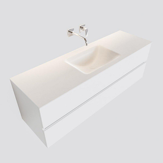 ENSEMBLE DE MEUBLE MONDIAZ VICA - 150 cm - 2 tiroirs - lavabo Cloud central - 0 trous de robinet - solid surface talc
