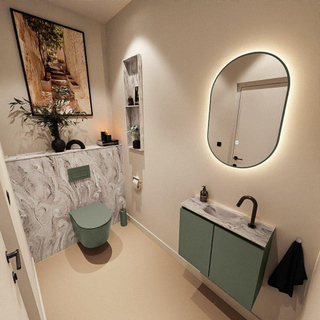 MONDIAZ TURE-DLUX Meuble toilette - 60cm - Army - EDEN - vasque Glace - position centrale - 1 trou de robinet