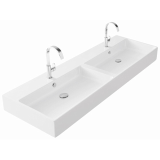 Thebalux Type Quadro Vasque 142x46x12cm 2 trous de robinet et 2 vasques rectangulaires céramique blanc mat