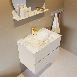 Mondiaz VICA-DLUX Ensemble de meuble de salle de bain - 70cm - meuble sous-vasque lin - 2 tiroirs - lavabo encastrée nuage milieu - 1 trou de robinet - version haute de 60cm - glace