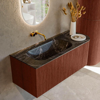 Mondiaz KURVE-DLUX Ensemble de meuble salle de bain - 115x46x40cm - 1 tiroir - 1 porte - lavabo en solid surface - gauche - sans trou de robinet - Ruby