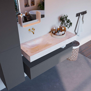 Mondiaz ALAN-DLUX Ensemble de meuble - 120cm - meuble Plata mat - 1 tiroir - Lavabo Cloud Ostra suspendu - vasque Gauche - 0 trous de robinet