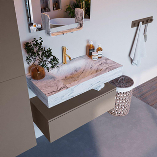 Mondiaz ALAN-DLUX Ensemble de meuble - 90cm - meuble Smoke mat - 1 tiroir - Lavabo Cloud Glace suspendu - vasque Centre - 1 trou de robinet