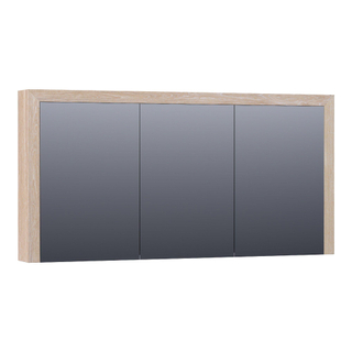 Saniclass Massief eiken Spiegelkast - 140x70x15cm - 3 links/rechtsdraaiende spiegeldeur - doorlopende lamel - geborsteld hout white oak