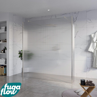 FugaFlow Eccelente Vetro Douche à l'italienne libre - 180x200cm - Clair strié - anti-calcaire - verre de sécurité 8mm - 2 parois latérales 40cm - avec bras muraux et profils d'angle - inox brossé -