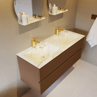 Mondiaz VICA-DLUX Ensemble de meuble de salle de bain - 120cm - meuble sous-vasque repos - 2 tiroirs - lavabo encastrée cloud double - 2 trous de robinet - version haute de 60cm - frape