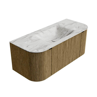 Mondiaz KURVE-DLUX Badkamermeubelset - 110x46x40cm - 1 lade - 2 deuren - wastafel solid surface - midden - 1 kraangat - Dusk