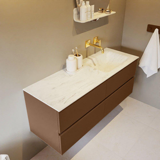 Mondiaz VICA-DLUX ensemble de meuble de salle de bain - 130cm - meuble sous-vasque repos - 4 tiroirs - lavabo encastrée cloud droite - sans trous de robinet - version haute de 60cm - opalo