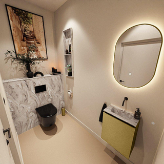 MONDIAZ TURE-DLUX Meuble toilette - 40cm - Oro - EDEN - vasque Glace - position centrale - sans trou de robinet