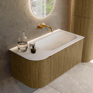 Mondiaz KURVE Badkamermeubelset - 95x46x40cm - 1 lade - 1 deur - wastafel solid surface - rechts - zonder kraangat - Dusk