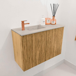 Mondiaz JOYA-DLUX Meuble de salle de bains 60cm - couleur Chêne - Vasque FAYE position Gauche 1 trou de robinet couleur Opalo.