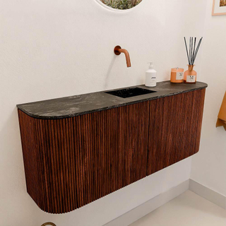 Mondiaz JOYA-DLUX 103.2cm meuble de salle de bains - arrondis gauche et droite couleur Ruby - Vasque FAYE position Milieu Sans trou de robinet couleur Lava.