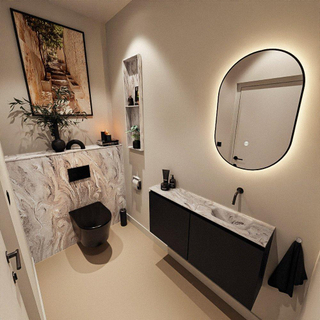 MONDIAZ TURE-DLUX Meuble toilette - 100cm - Urban - EDEN - vasque Glace - position droite - sans trou de robinet