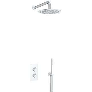 Fortifura Calvi Ensemble de douche à encastrer - thermostatique - bras mural - douche principale de 30 cm - douchette à main - flexible de douche en métal - chrome