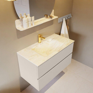 Mondiaz VICA-DLUX ensemble de meuble de salle de bain - 90cm - meuble sous-vasque lin - 2 tiroirs - lavabo encastrée nuage milieu - 1 trou de robinet - version haute de 60cm - ostra