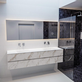 ENSEMBLE DE MEUBLE MONDIAZ VICA - 200cm - 4 tiroirs - lavabo Cloud double - 0 trous de robinet - solid surface marbre carrara