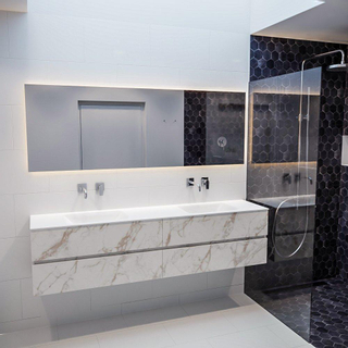 Mondiaz VICA Meuble Carrara avec 4 tiroirs 200x50x45cm vasque lavabo Cloud double sans trou de robinet