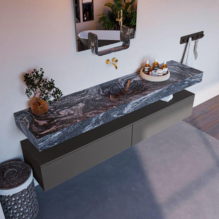 Mondiaz ALAN-DLUX Ensemble de meuble - 200cm - meuble Dark grey mat - 2 tiroirs - Lavabo Cloud Lava suspendu - vasque Centre - 0 trous de robinet