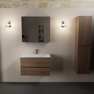 Mondiaz AIVY Ensemble de meuble - 80x45x50cm - 1 trou de robinet - 1 vasque Urban Solid surface - Centre - 2 tiroirs - avec armoire de toilette - Melamine Mocha